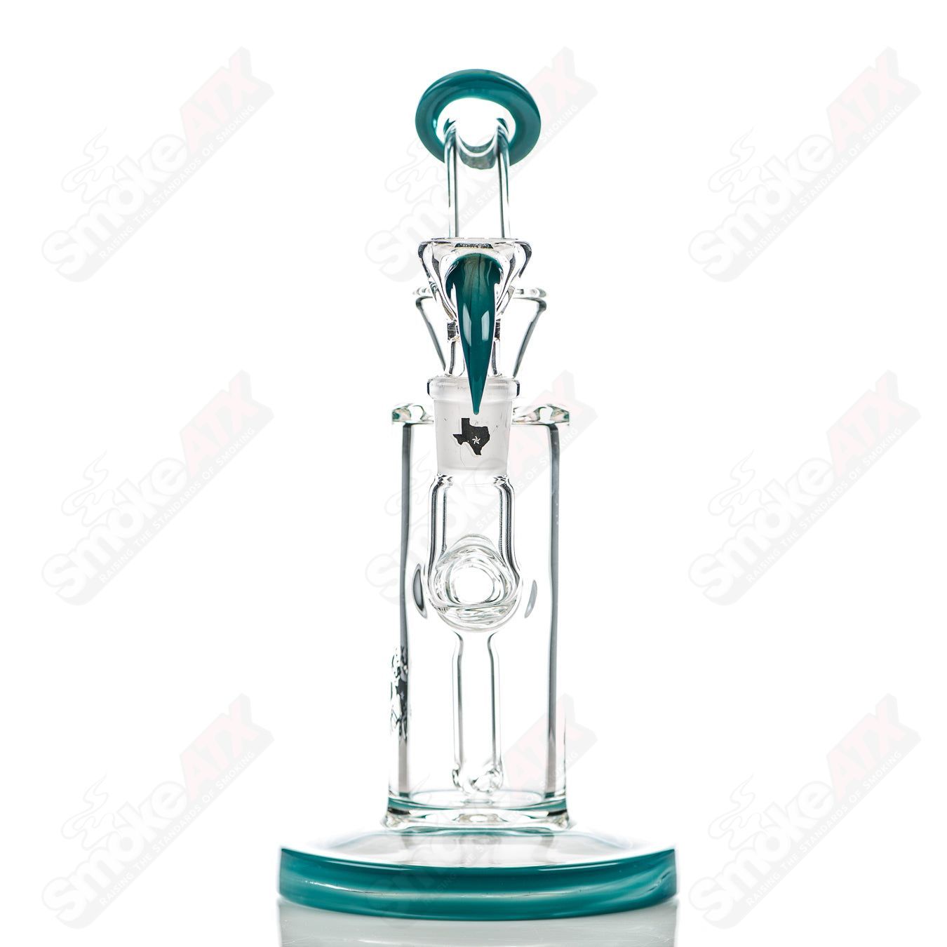 8in 14mm Rig w/ Flower Bowl (Aqua Azul) Texas Tubes - Smoke ATX
