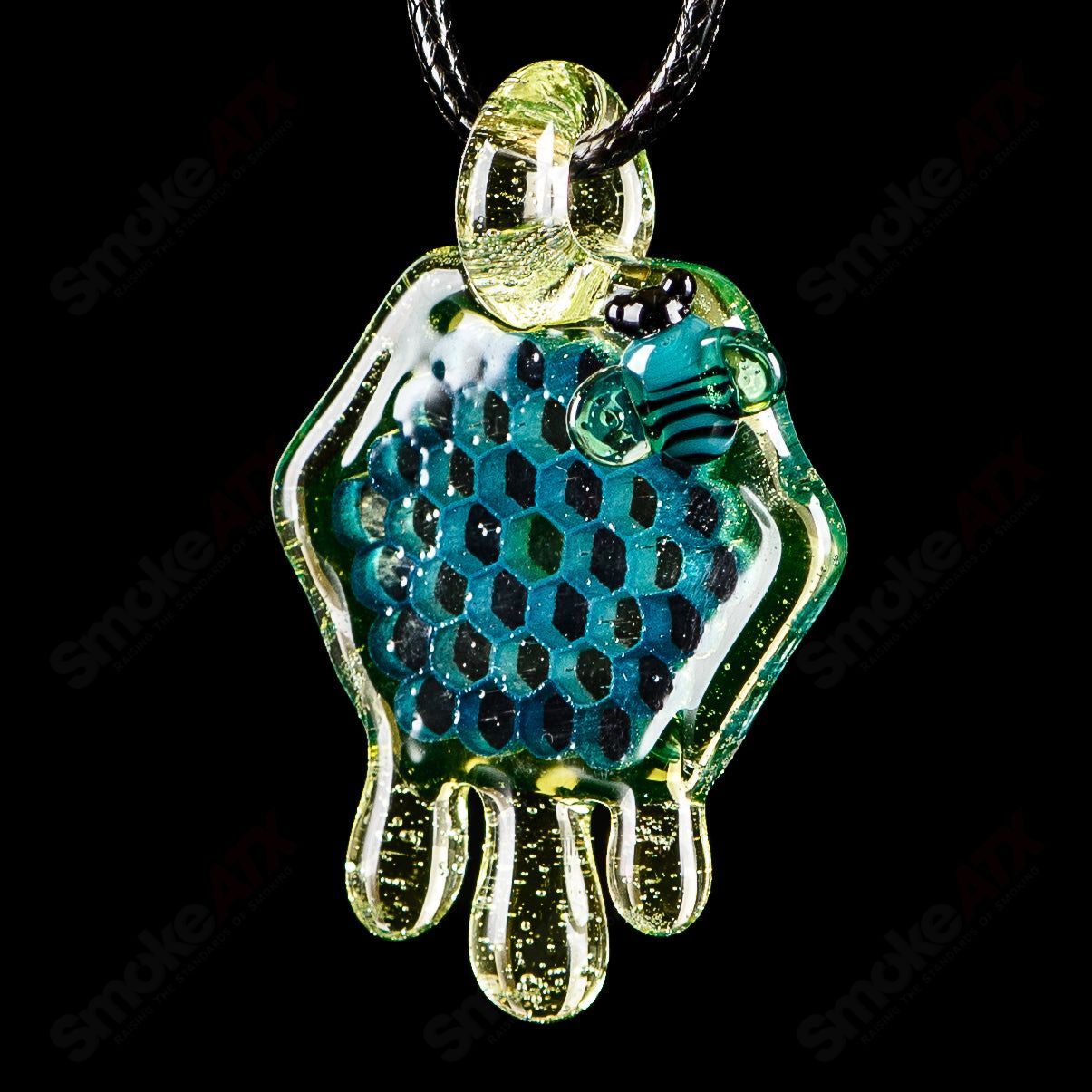 2" Honeycomb Drip Pendant (Teal/UV Green+Yellow) Joe P Glass - Smoke ATX