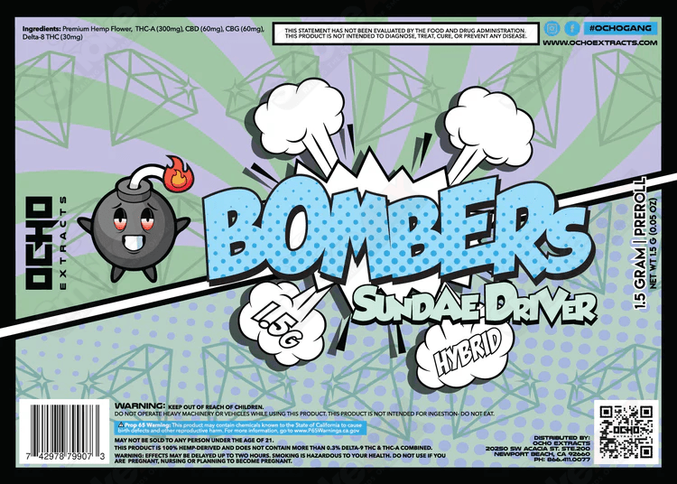 1.5g Sundae Driver THCa Ocho Bomber Preroll - Smoke ATX