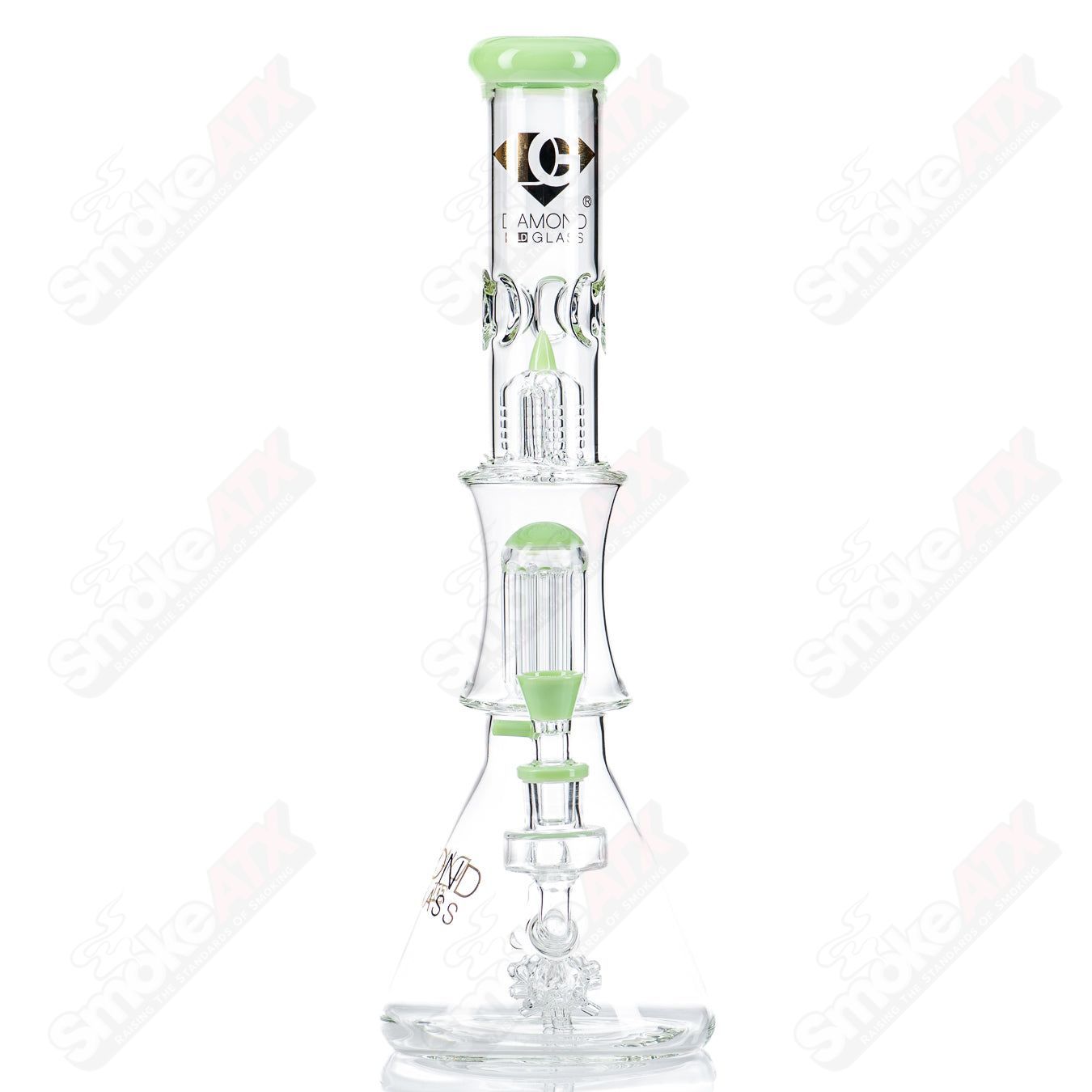 18" Slyme Green Sea Mine Double Tree Beaker Diamond Glass - Smoke ATX