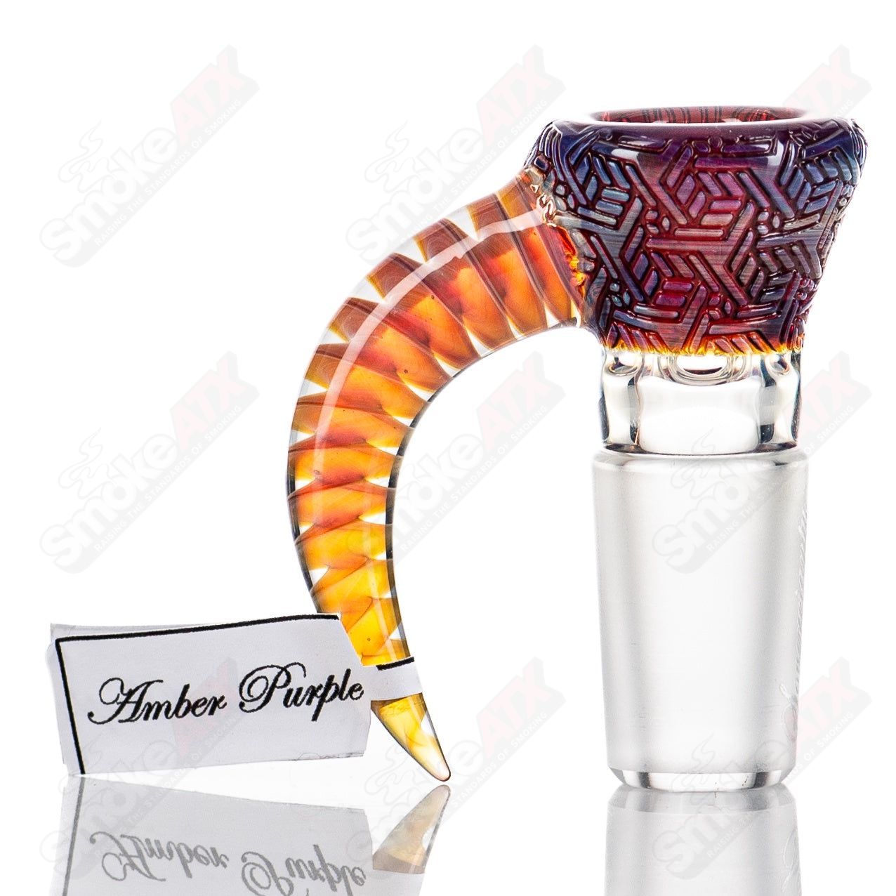 18mm #2 Full Accent Slide w/Spiral Horn & Flame Polished Pattern Bowl (Amber Purple) Sovereignty - Smoke ATX