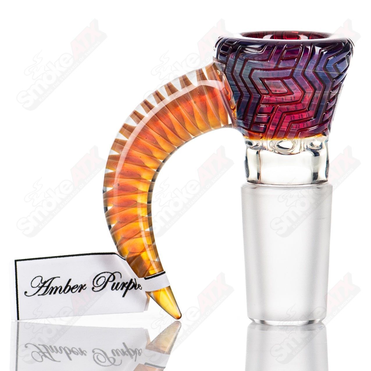 18mm #3 Full Accent Slide w/Spiral Horn & Flame Polished Pattern Bowl (Amber Purple) Sovereignty - Smoke ATX