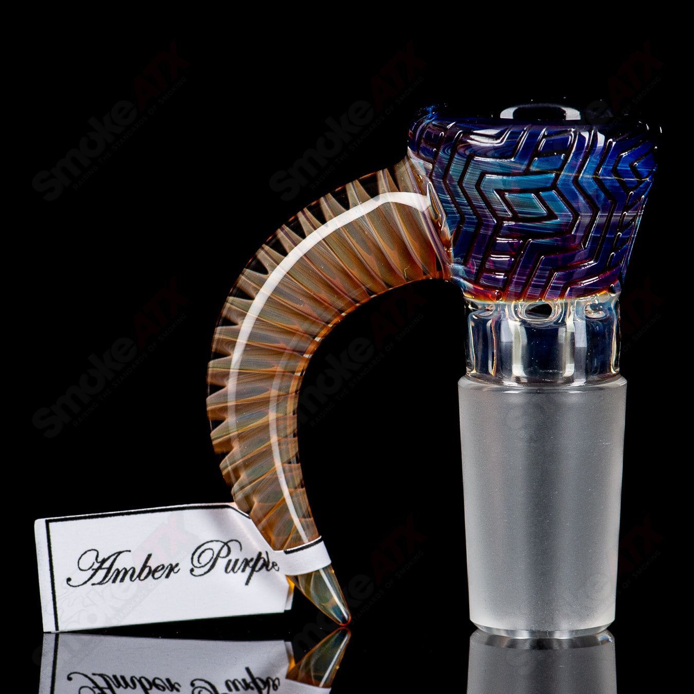 18mm 3 Full Accent Slide w/Spiral Horn & Flame Polished Pattern Bowl (Amber Purple) Sovereignty - Smoke ATX