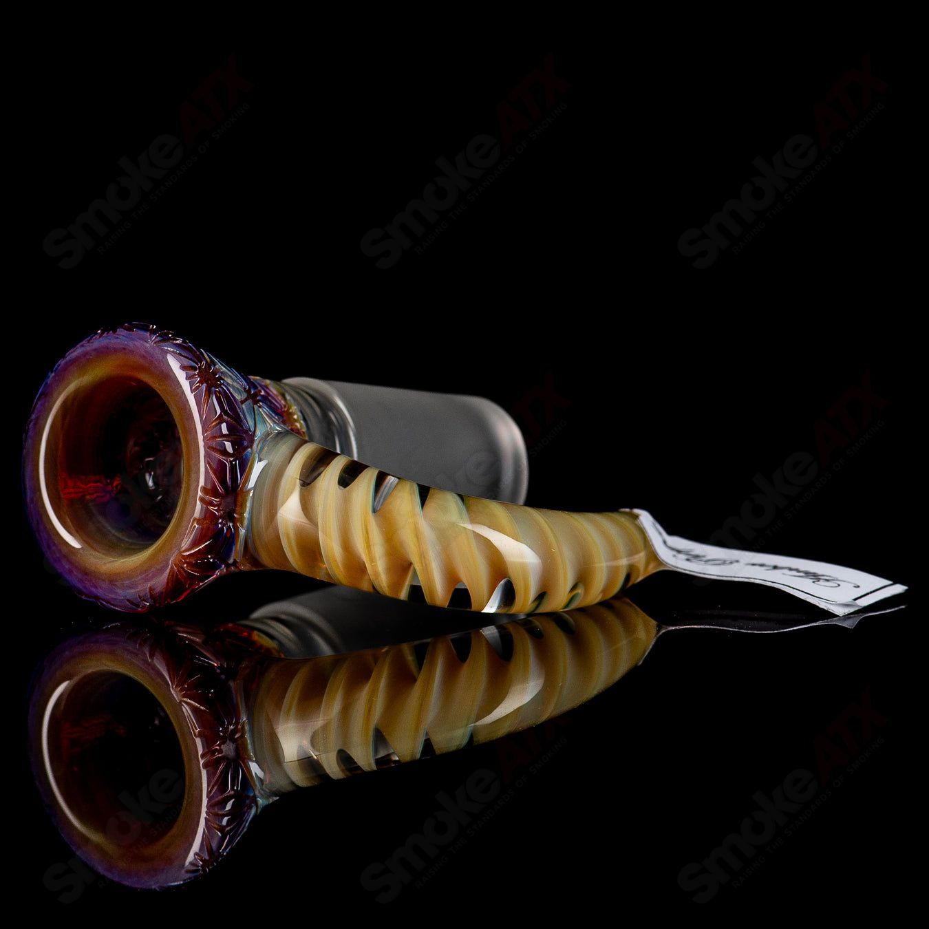 18mm  #1 Full Accent Slide w/Spiral Horn & Flame Polished Pattern Bowl (Amber Purple) Sovereignty - Smoke ATX