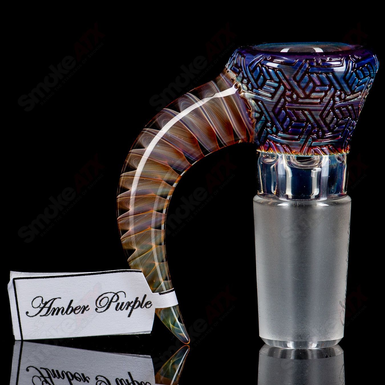 18mm #2 Full Accent Slide w/Spiral Horn & Flame Polished Pattern Bowl (Amber Purple) Sovereignty - Smoke ATX