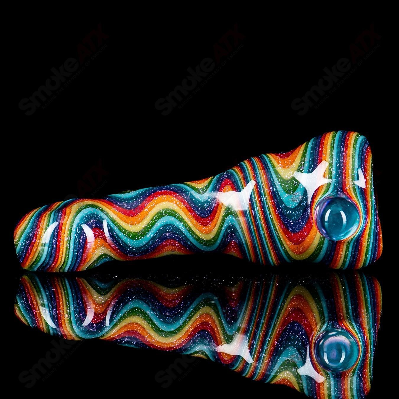 2 Rainbow Dichro Line Work Chillum w/ Push bowl by Shane Smith - Smoke ATX