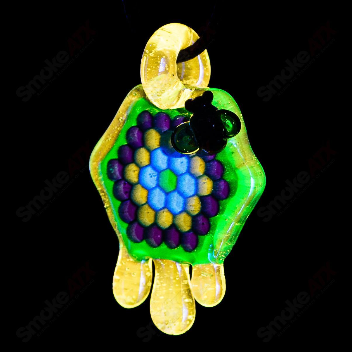 2" Honeycomb Drip Pendant (Teal/UV Green+Yellow) Joe P Glass - Smoke ATX