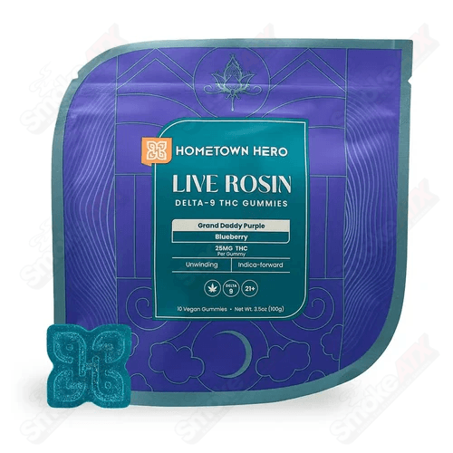 250mg Blueberry GDP Delta - 9 Live Rosin Gummies Hometown Hero - Smoke ATX