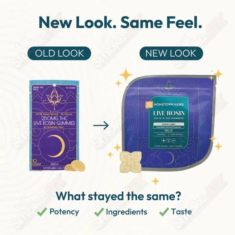 250mg Northern Lights Delta - 9 Live Rosin Gummies Hometown Hero - Smoke ATX