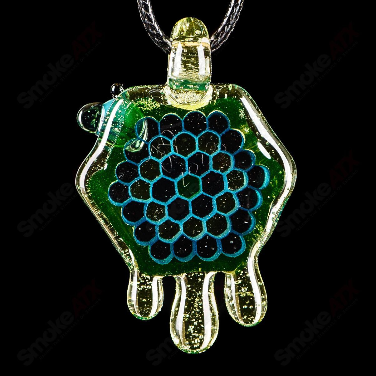 2" Honeycomb Drip Pendant (Teal/UV Green+Yellow) Joe P Glass - Smoke ATX