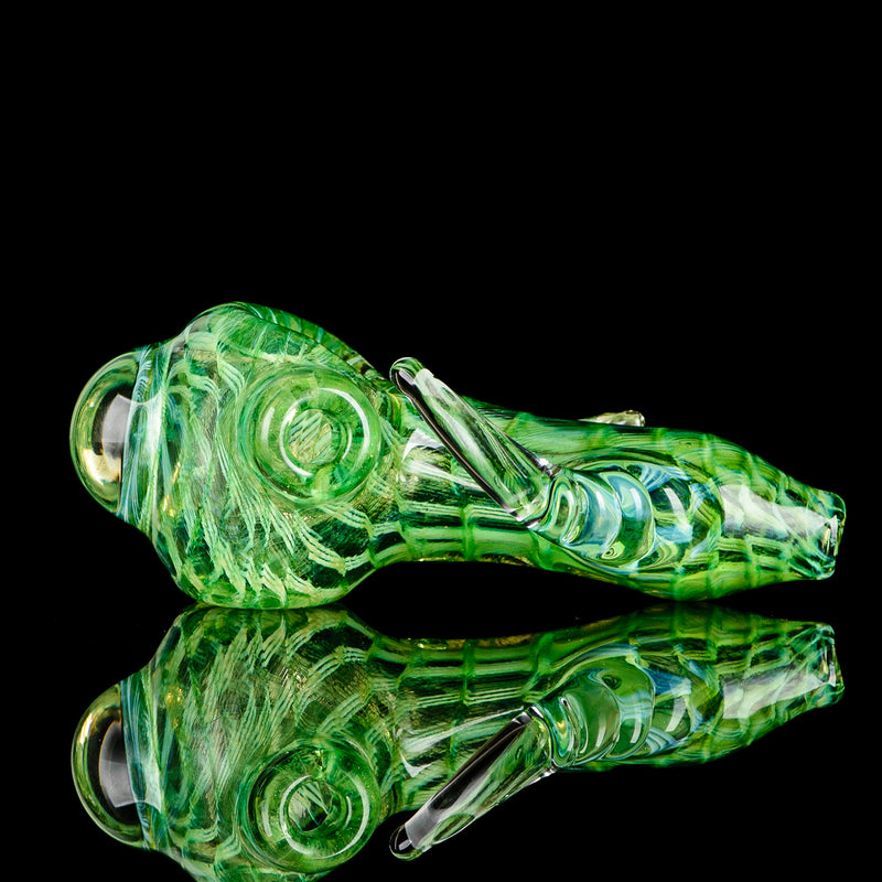 Transparent Green I/O Coil Spoon w Clear Horns Signed - JMK Glass - Smoke ATX