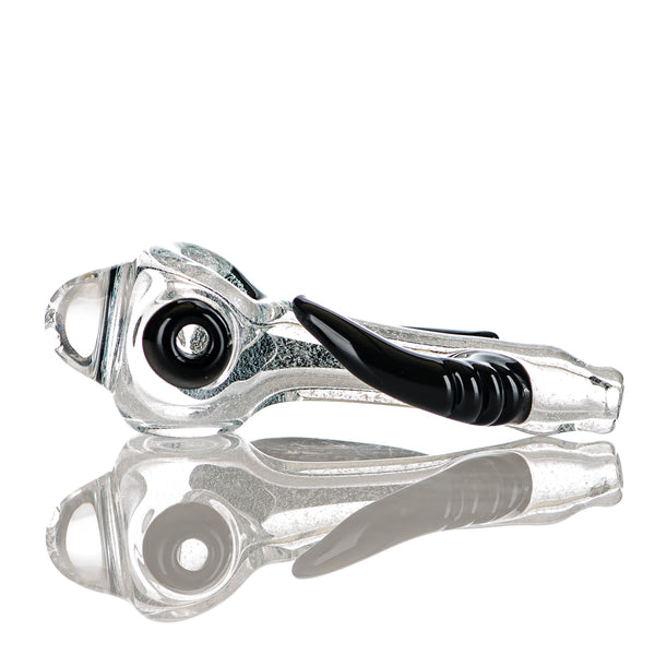 Transparent Dichro Spoon w Black Horns Signed - JMK Glass - Smoke ATX