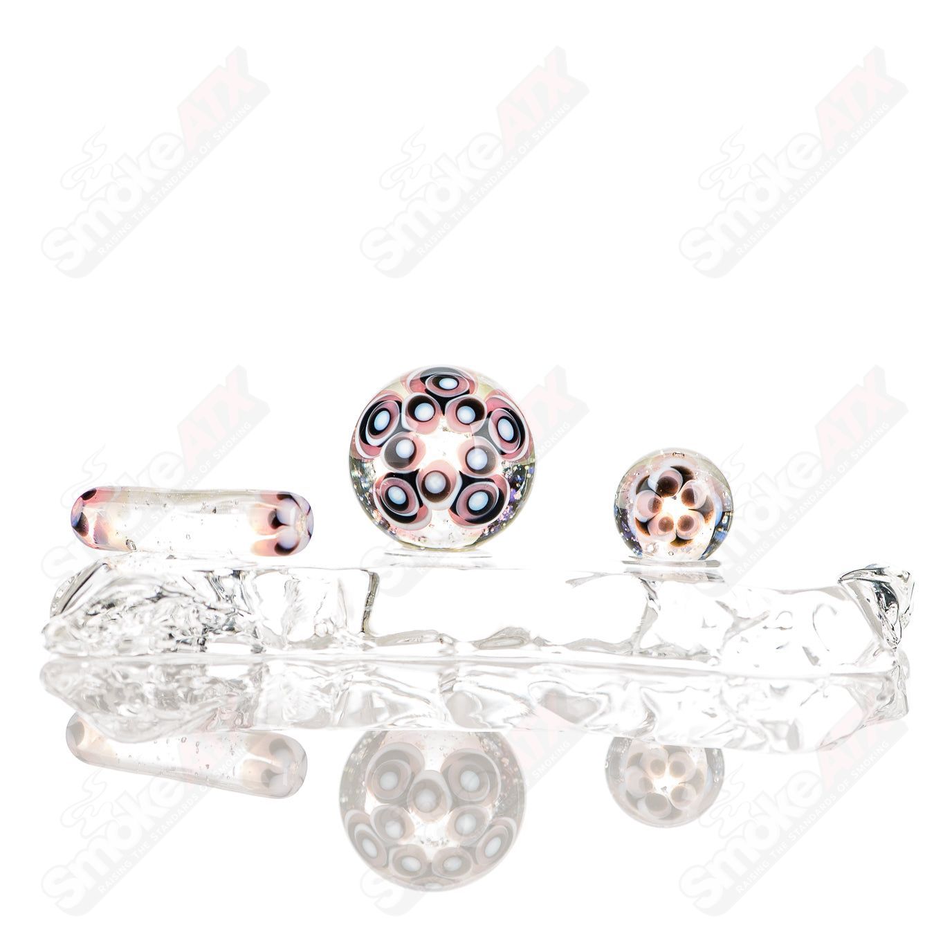 3pc UV Dotstack Cropal (Gold Ruby/ Citrine/ Lucy/ Galaxy/ Lotus) Slurper Set Indo Glass - Smoke ATX