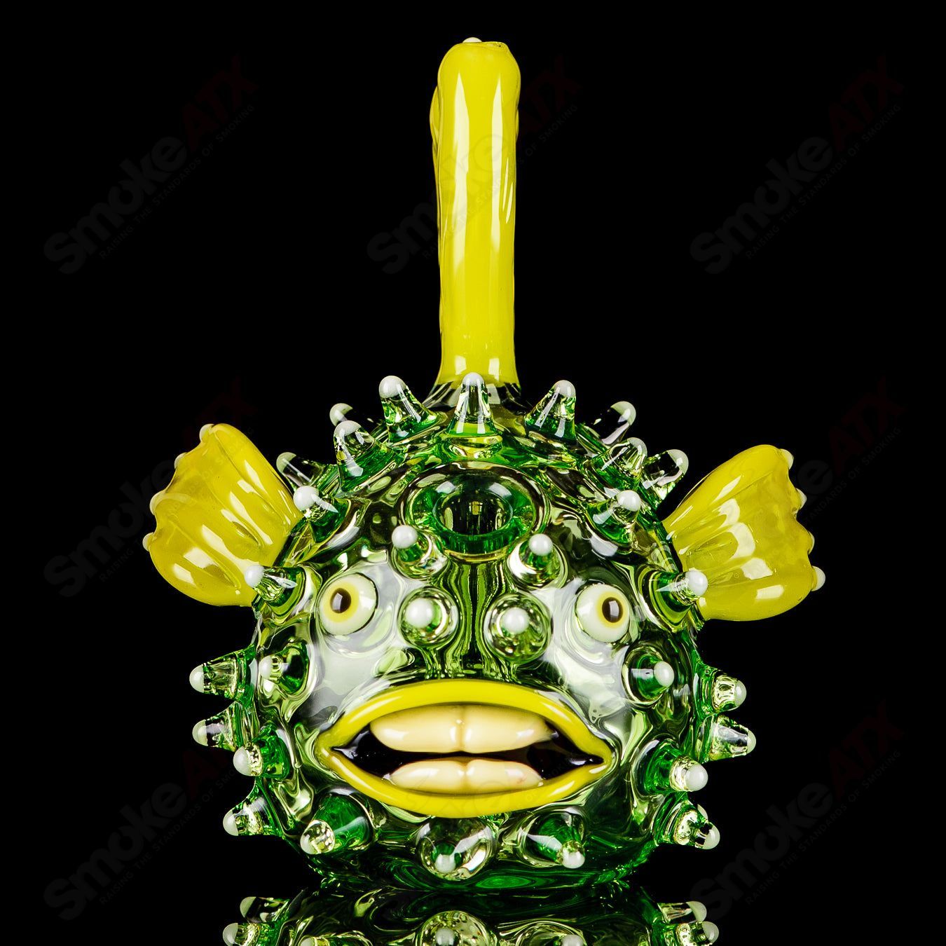 Green Puffer Rig w Glow Accents Chadd Lacy Glass - Smoke ATX
