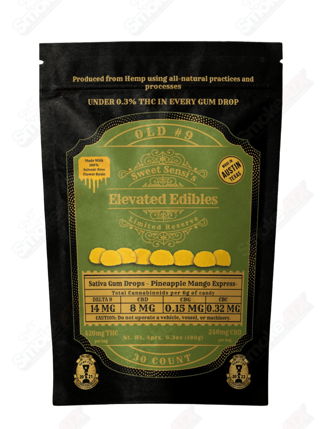 420mg D9 30ct Sativa Gum Drops Pineapple Mango Express No 9 Elevated Gummies Sweet Sensi - Smoke ATX