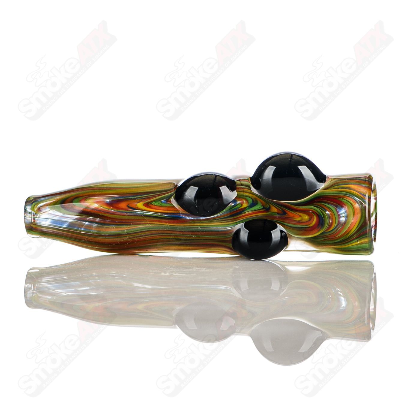 Rainbow Color Worked Chillum w/ Black Dot Accents Signed - JMK Glass - Smoke ATX