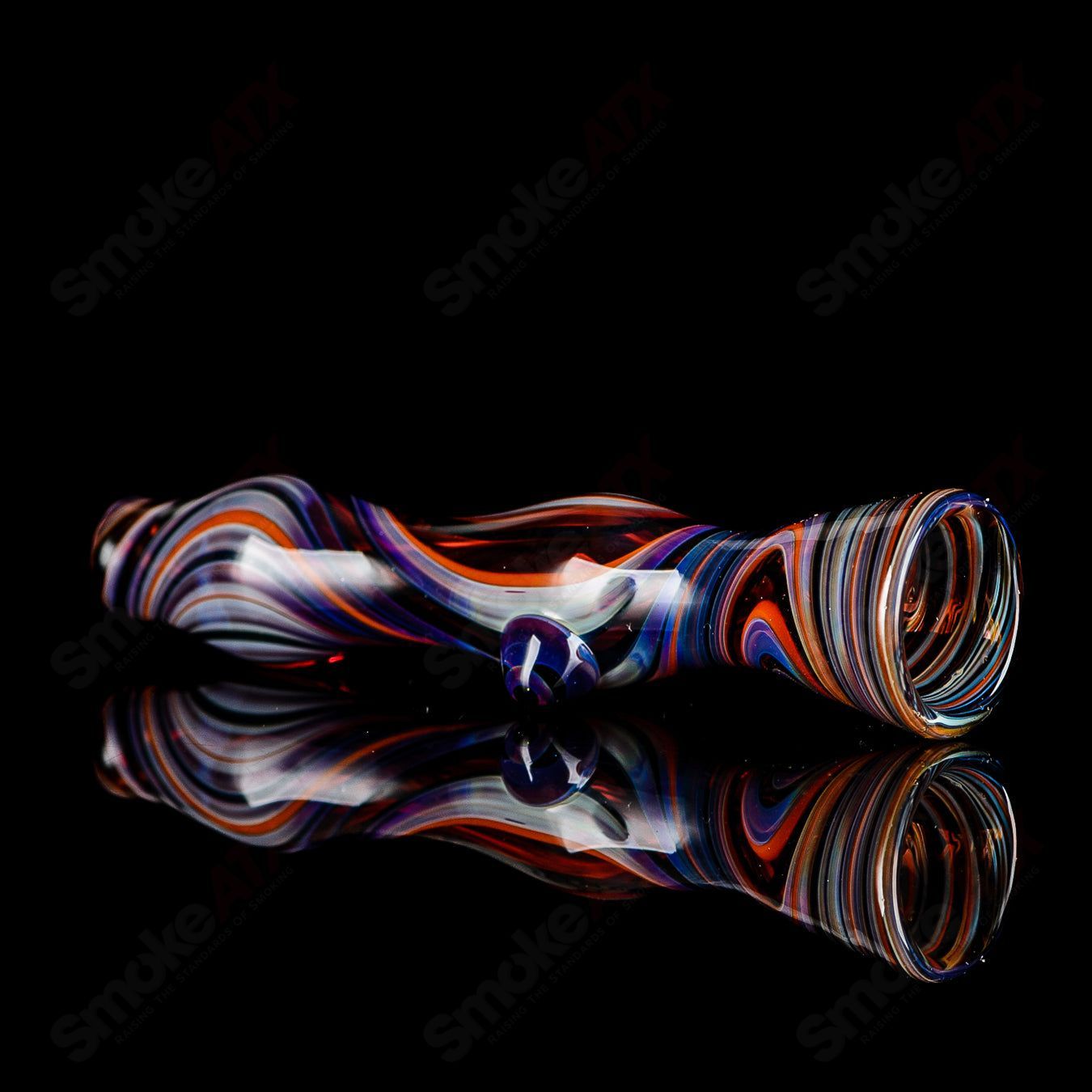 Multi Color Line-Worked Chillum w Purple Dot Indo Glass - Smoke ATX
