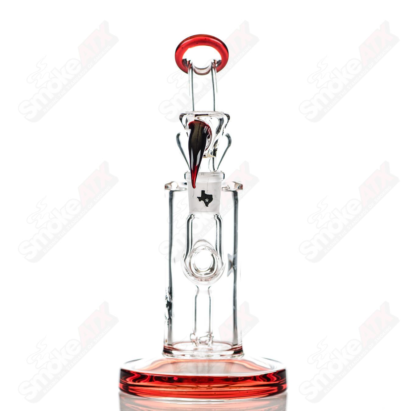 8in 14mm Rig w/ Flower Bowl (Red Elvis) Texas Tubes - Smoke ATX