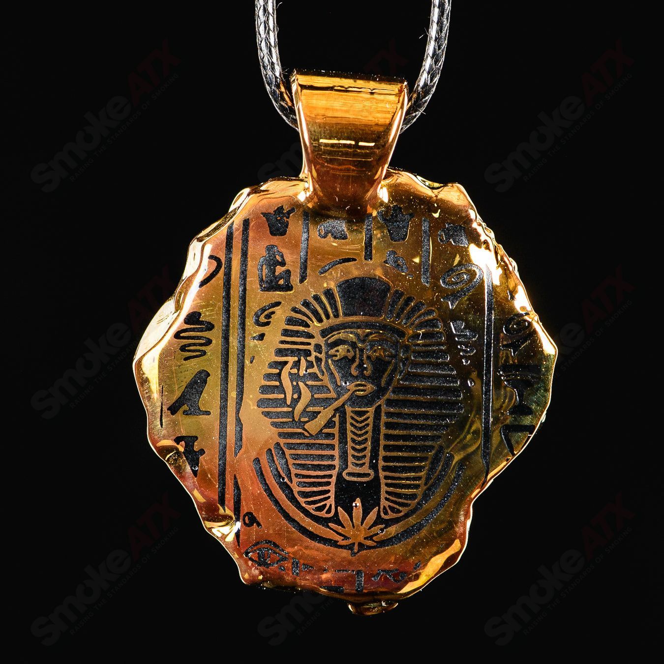 Golden Treasure Pendant (King Tut) Green T Glass - Smoke ATX