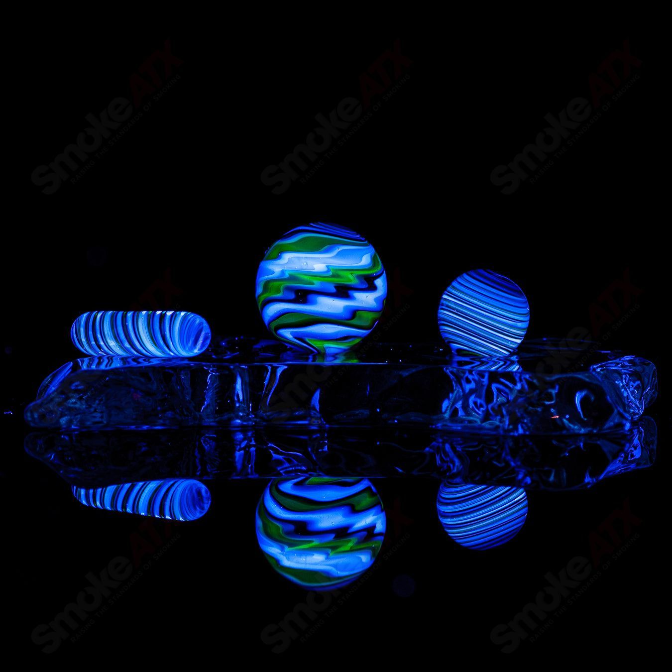 3pc UV Color Worked (Karmaline) Slurper Set Indo Glass - Smoke ATX