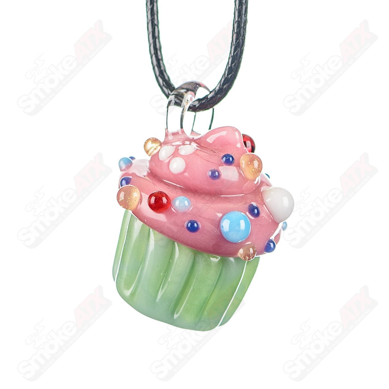 Cupcake Pendant (Mint Wrapper w Pink Frosting & Multicolor Sprinkles) Renee Patula - Smoke ATX