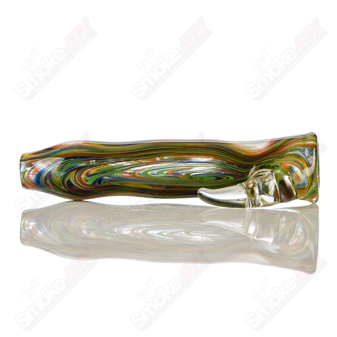 Rainbow Color Worked Chillum w/ Clear Horn Accent Signed - JMK Glass - Smoke ATX
