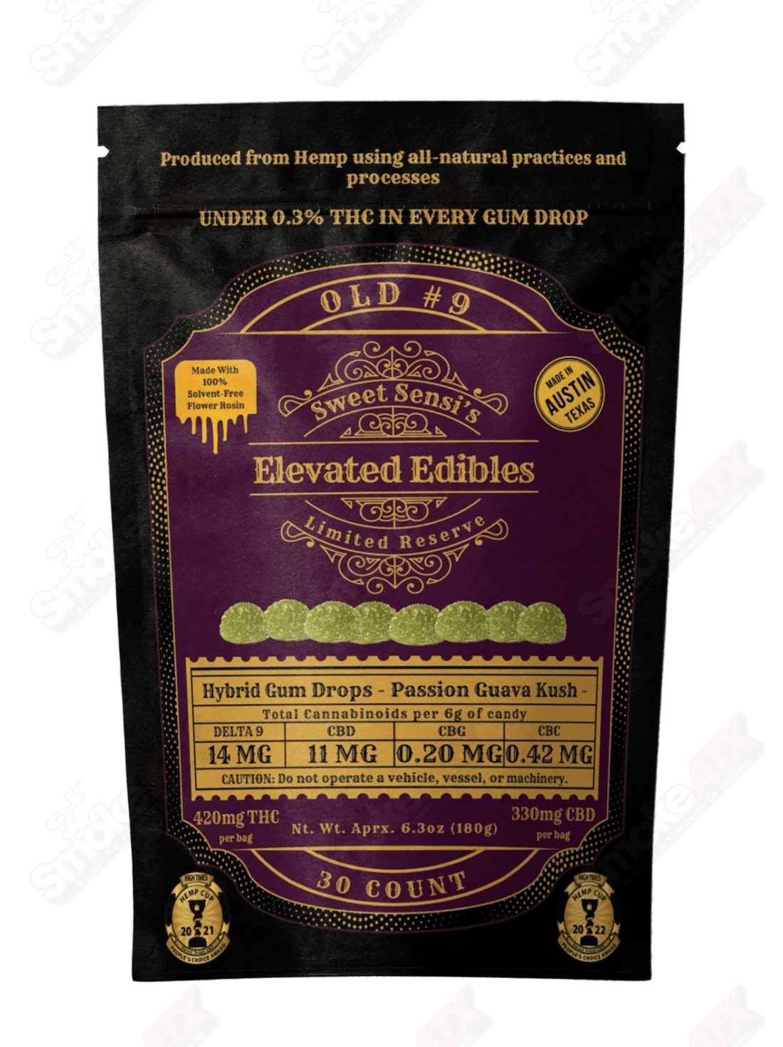 420mg D9 30ct Hybrid Gum Drops 30ct Passion Guava Kush Old No 9 Elevated Gummies Sweet Sensi - Smoke ATX