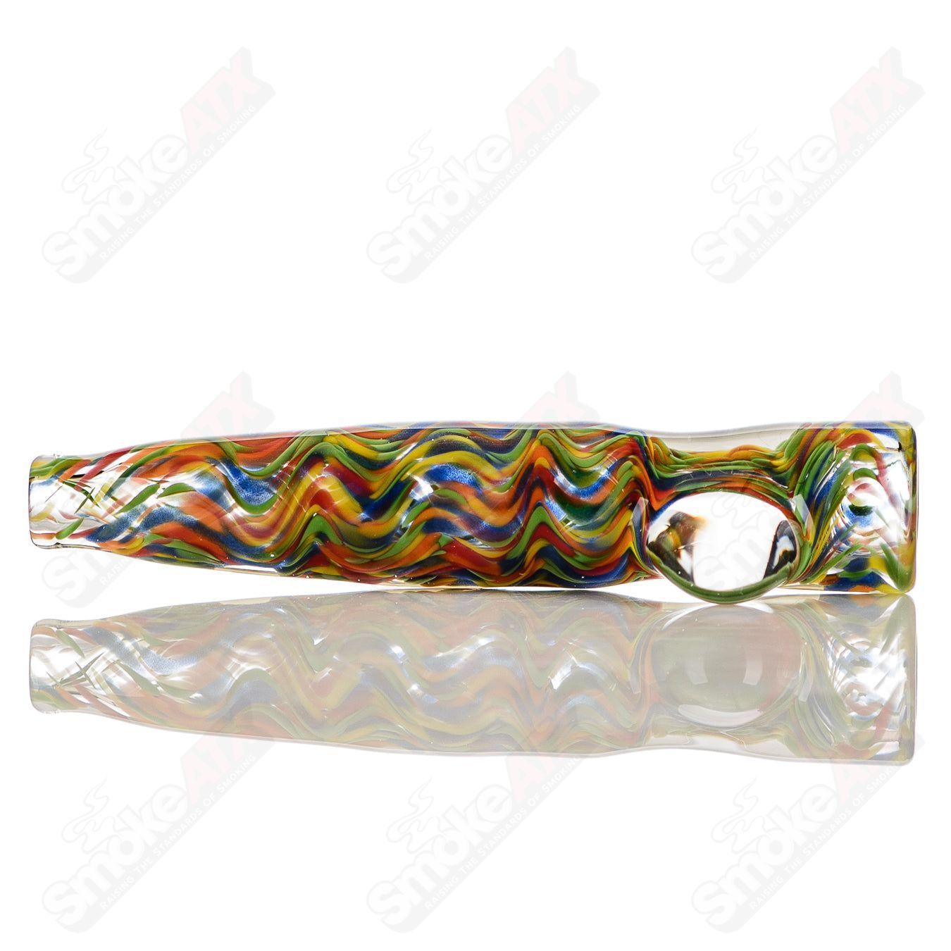 Rainbow Confetti Wave Chillum w/ Clear Dot Signed - JMK Glass - Smoke ATX