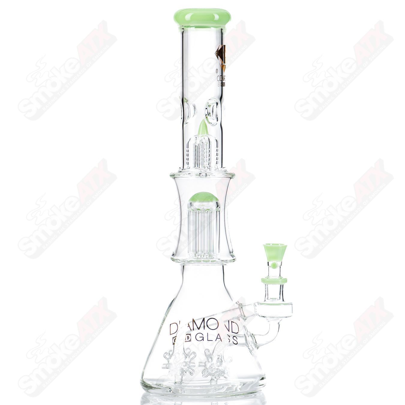 18" Slyme Green Sea Mine Double Tree Beaker Diamond Glass - Smoke ATX