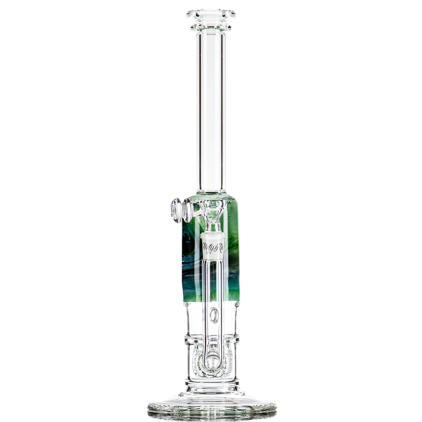 14" Green White Blue Fade Apolocoline Straight Tube w/14m Bowl by Dirty Rico Glass x Nobody Glass
