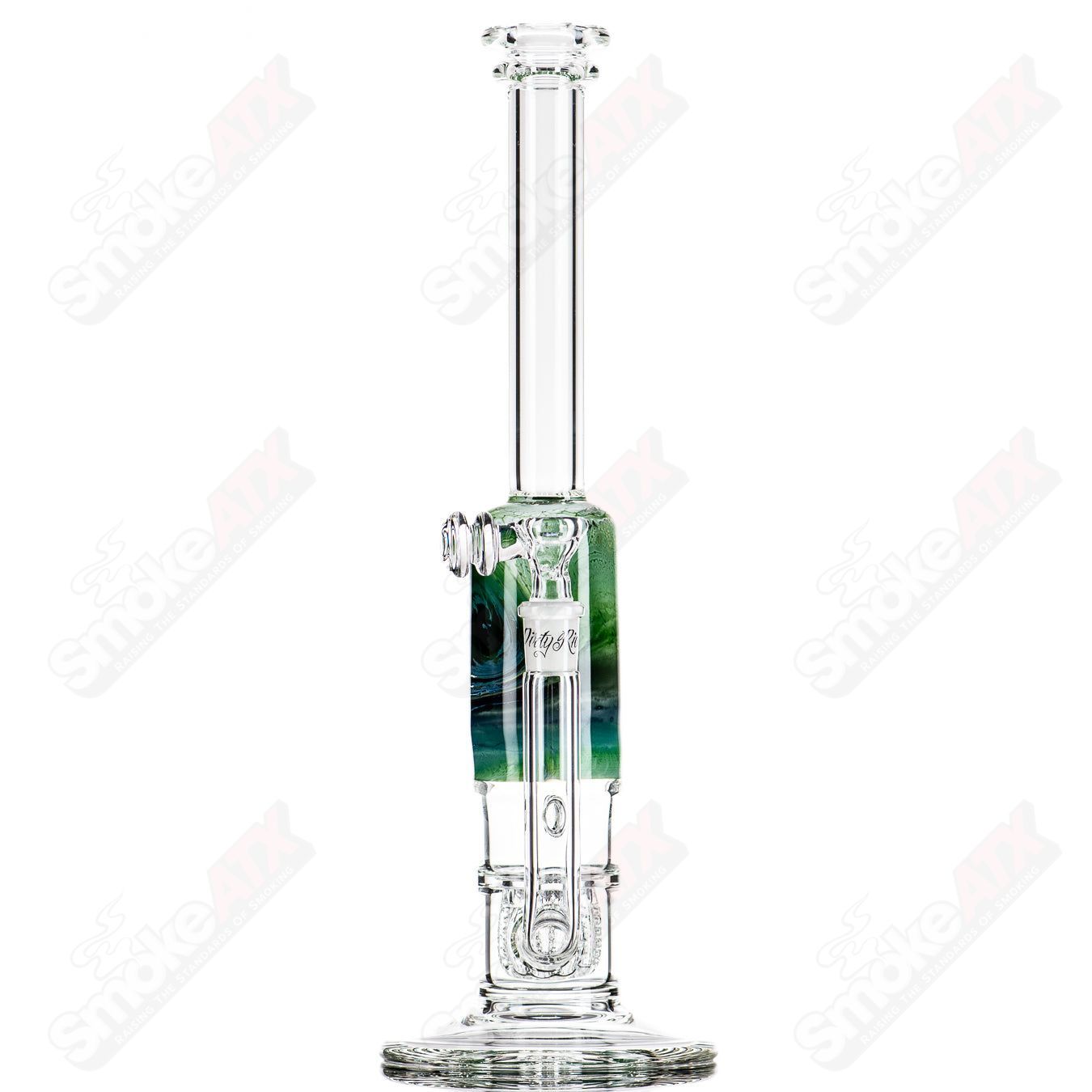 14" Green White Blue Fade Apolocoline Straight Tube w/14m Bowl by Dirty Rico Glass x Nobody Glass