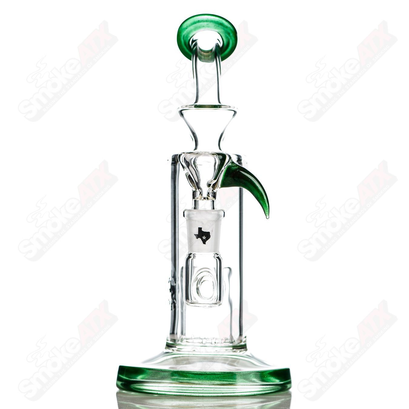 8in 14mm Bubble-Bucket Perc Rig w/ Flower Bowl (Green Stardust) Texas Tubes - Smoke ATX