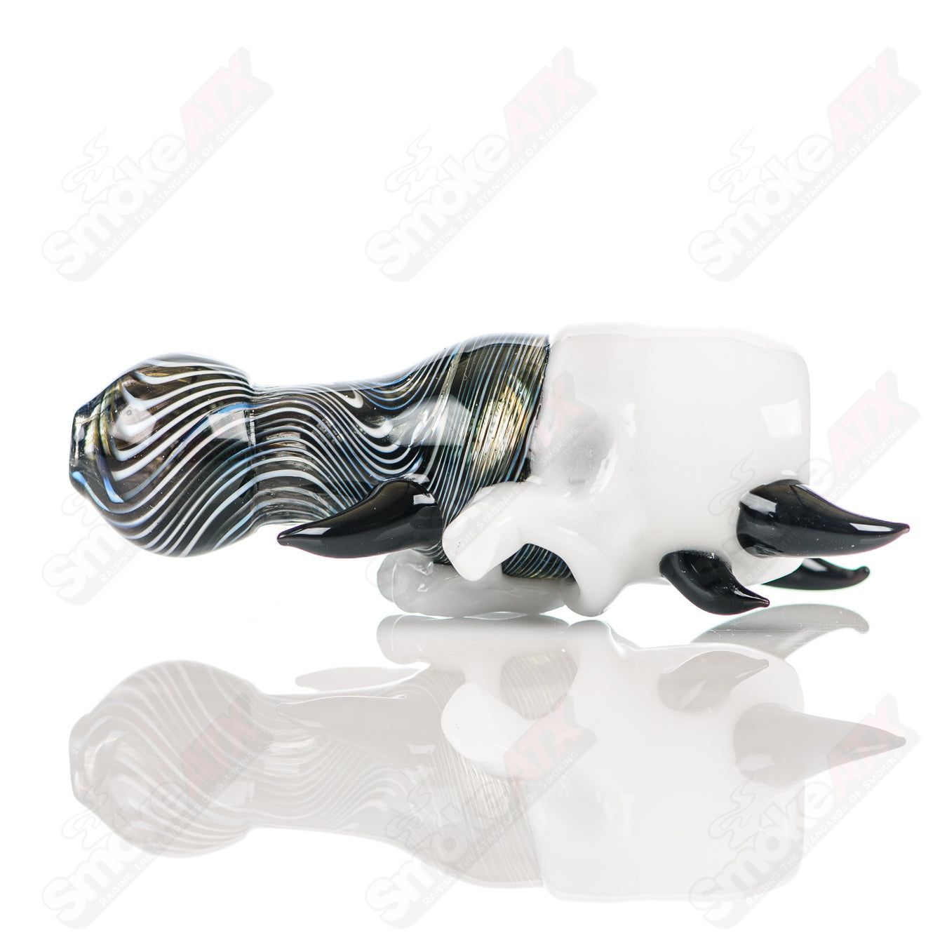 Black/White Worked Skull Hitter Ghost Glass - Smoke ATX