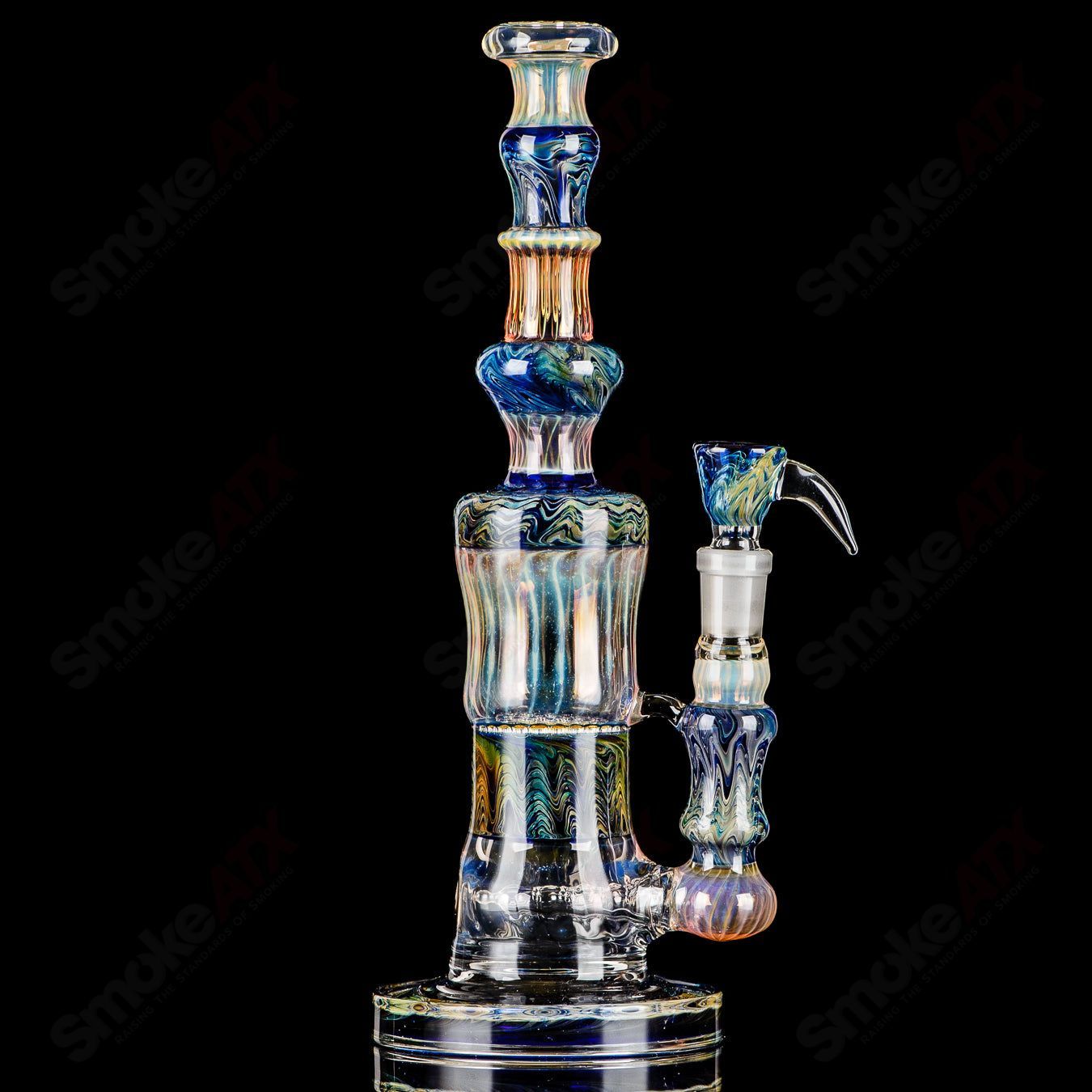 Cobalt Worked Honeycomb to Inline Waterpipe Tagle Glass - Smoke ATX