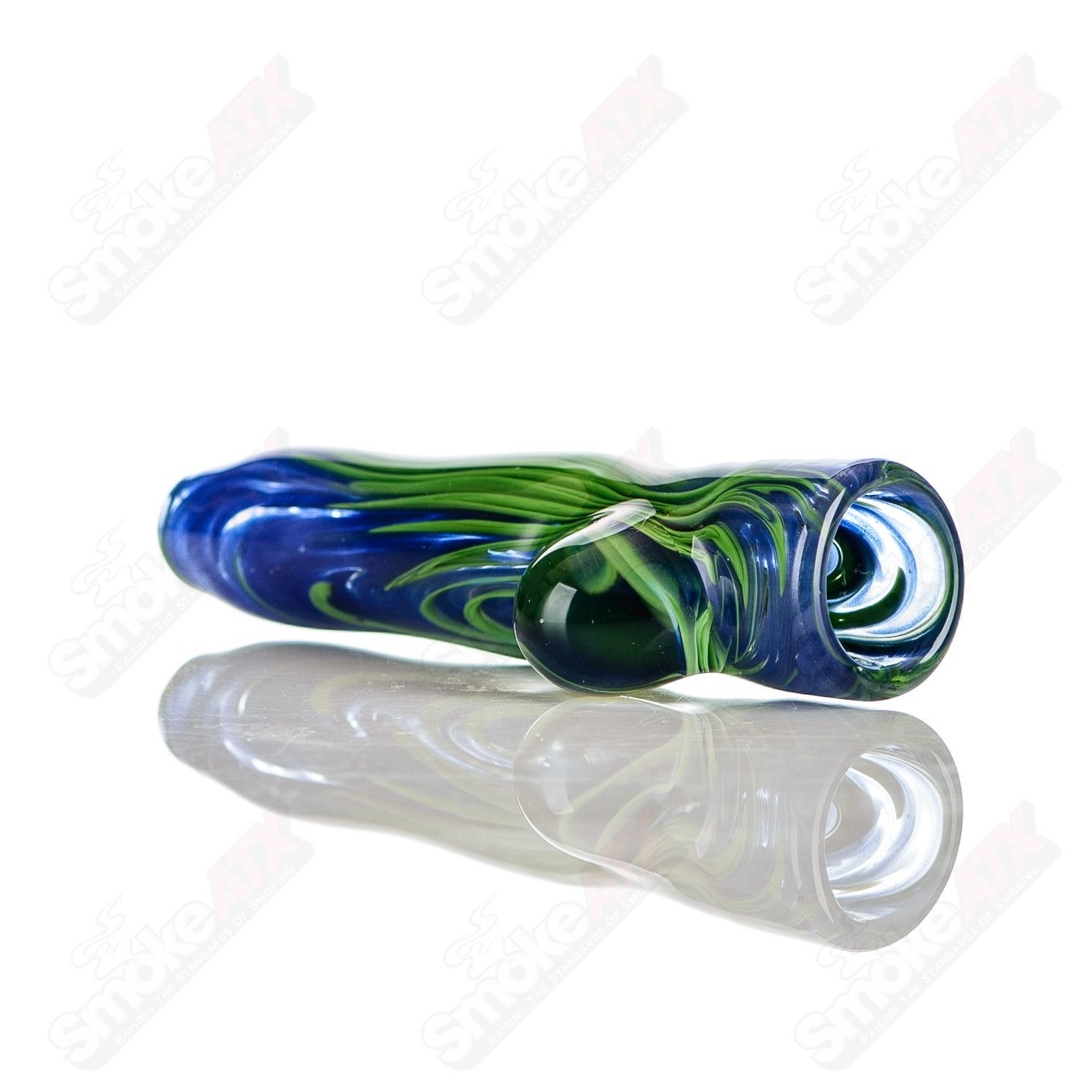 Blue/Green Color Worked Chillum w/ Clear Dot Signed - JMK Glass - Smoke ATX