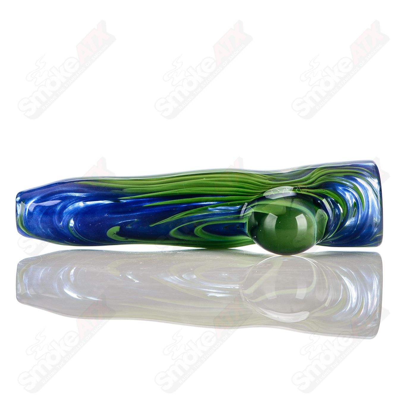 Blue/Green Color Worked Chillum w/ Clear Dot Signed - JMK Glass - Smoke ATX