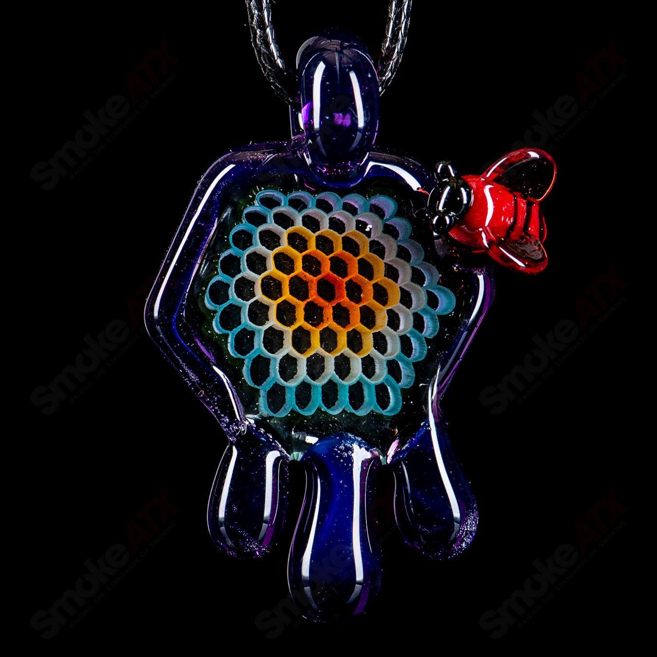 #2 Small Color Honeycomb Drip Pendant by Joe P Glass - Smoke ATX