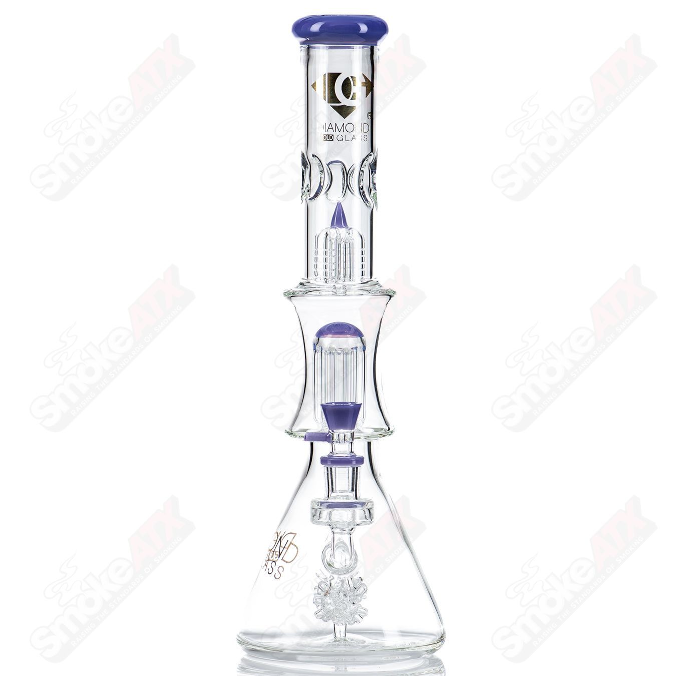18" Violet Sea Mine Double Tree Beaker Diamond Glass - Smoke ATX