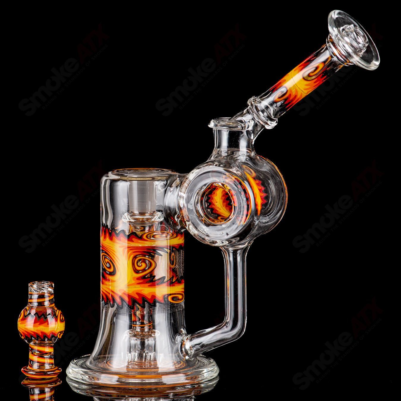 Fire Wig Wag Dumper Recycler w Matching Spinner Cap by The Glass Carpenter - Smoke ATX