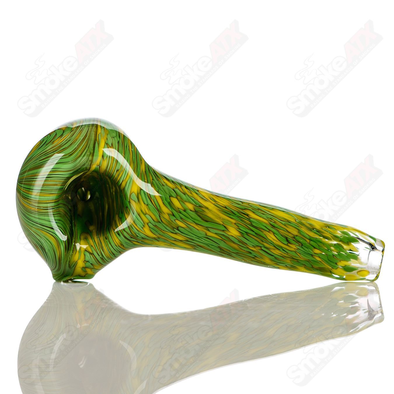 #1 Green/Yellow Worked Frit Spoon Signed - JMK Glass - Smoke ATX