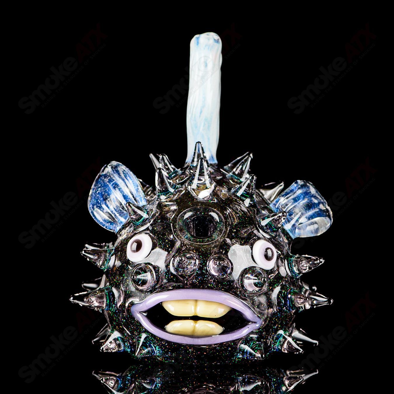 Transparent Crushed Opal Puffer Rig Chadd Lacy Glass - Smoke ATX