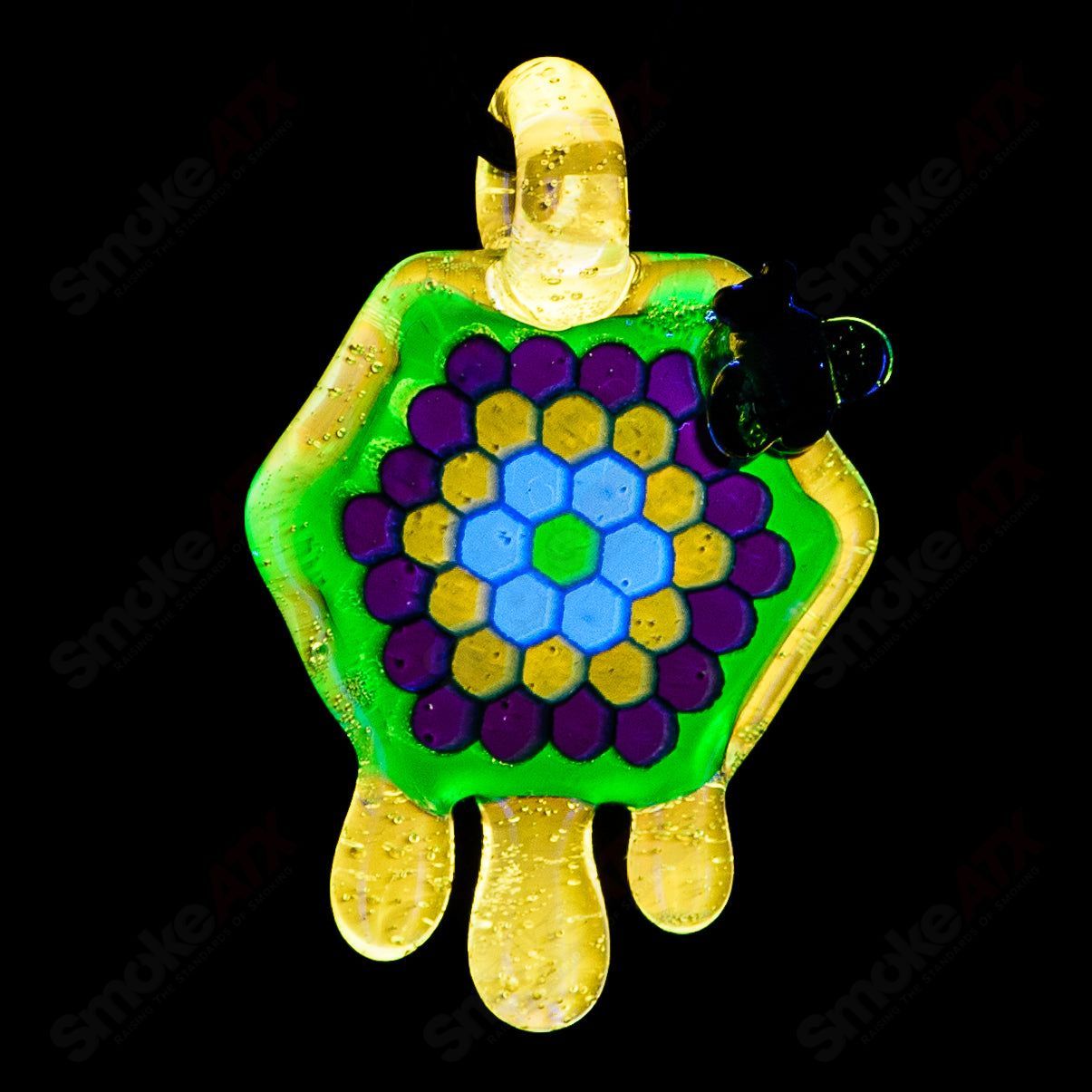 2" Honeycomb Drip Pendant (Teal/UV Green+Yellow) Joe P Glass - Smoke ATX