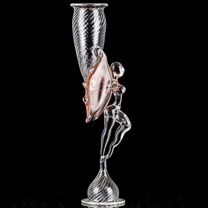 Fumed Scalloped Angel-Figurine Wine Flute Indo Glass - Smoke ATX