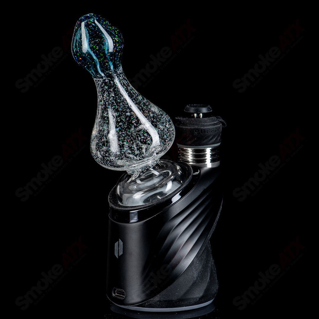Opal blue Puffco Peak dry top by American Helix, glass atomizer with a colorful opal design for Puffco vaporizer.