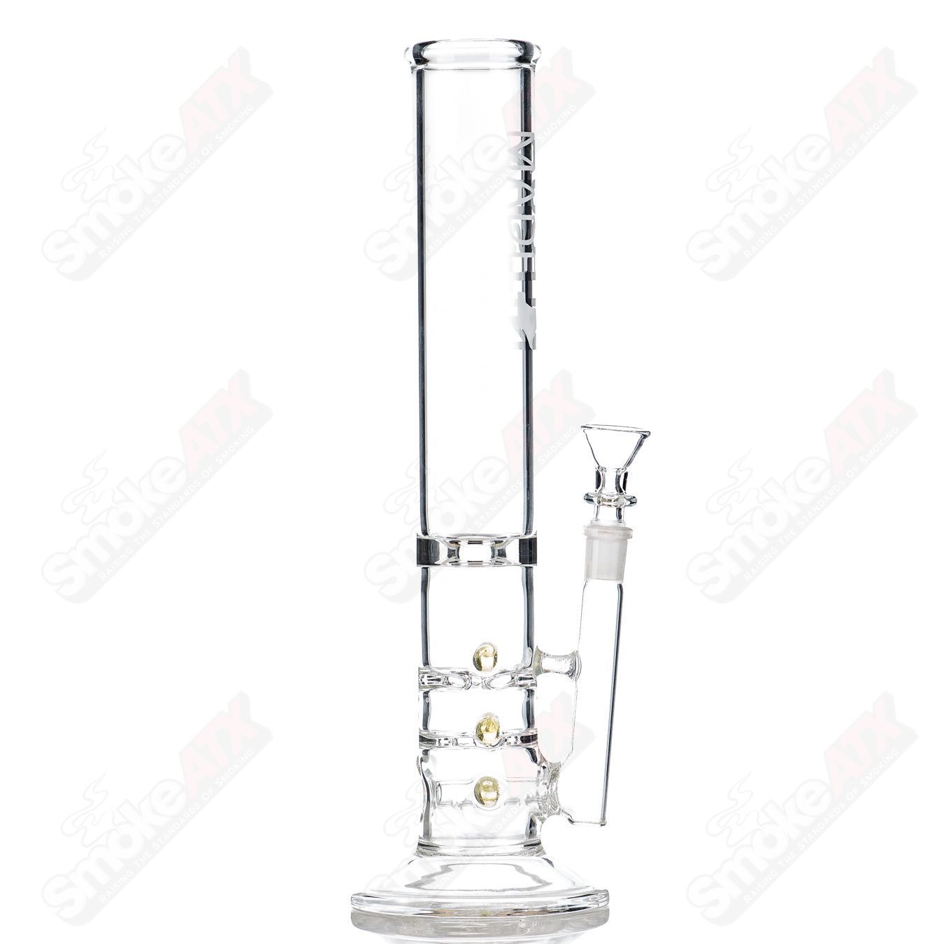 14" 50mm Yellow Color Dot Stem/Double Multi-Hole Perc Tube AMGC - Smoke ATX