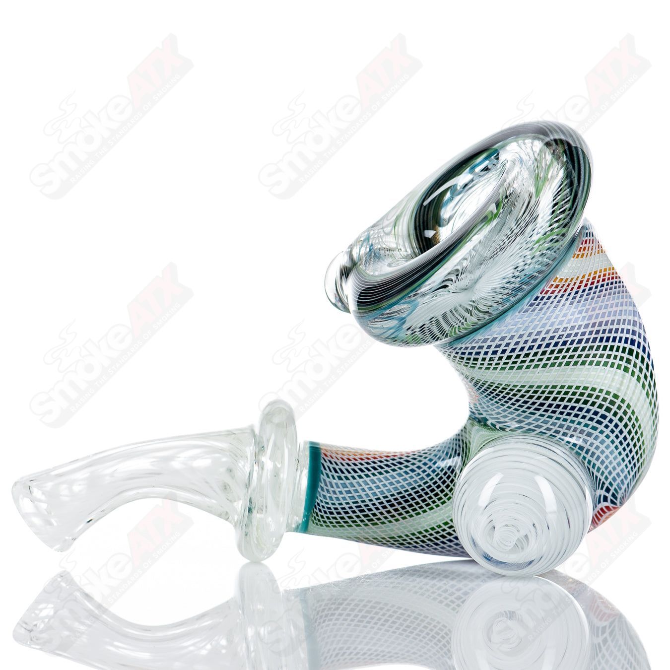 Latticino over Custom Linework Sherlock - by Future Glass & JMass Glass - Smoke ATX
