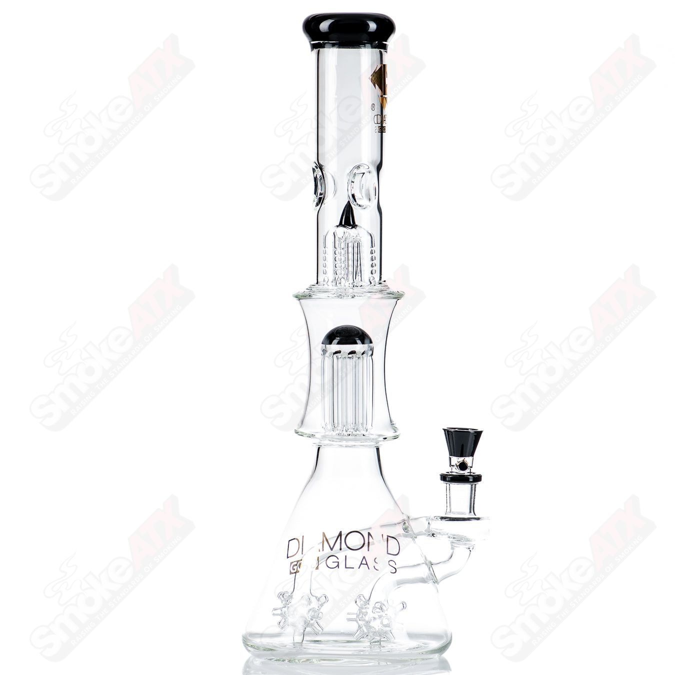 18" Black Sea Mine Double Tree Beaker Diamond Glass - Smoke ATX