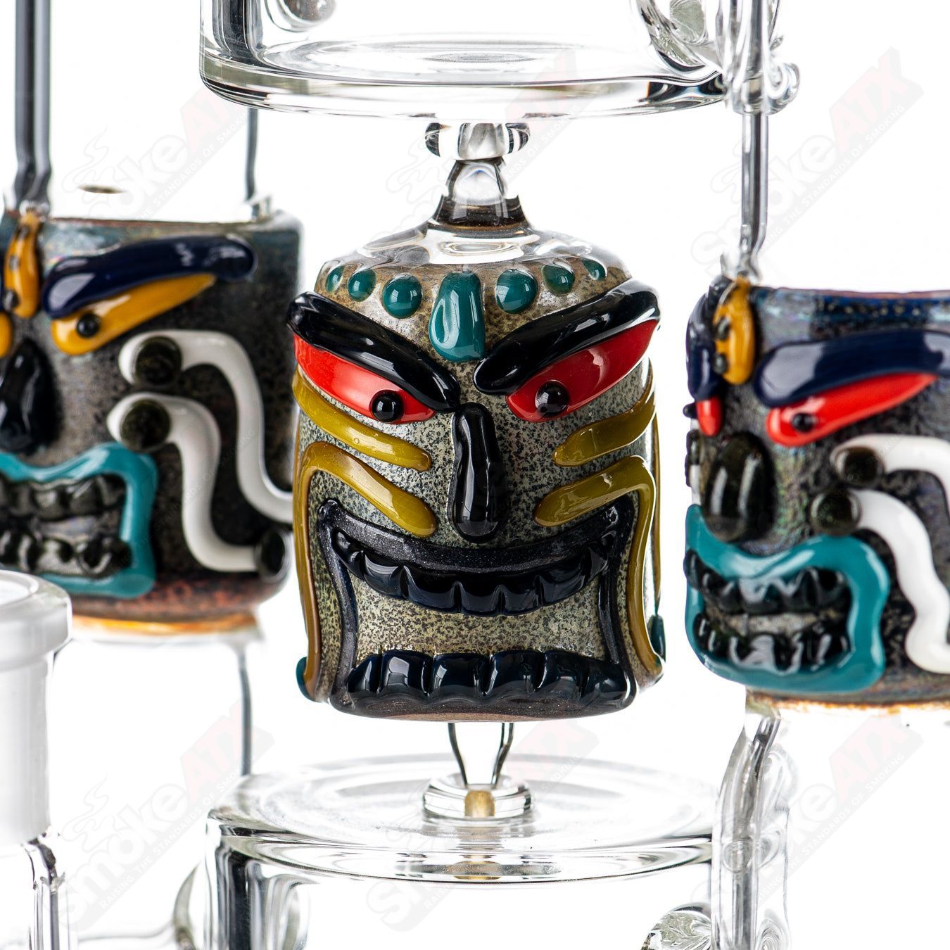 Spinning Tiki Head Scientific Tube by Carsten Carlile & Dirty Rico Glass - Smoke ATX