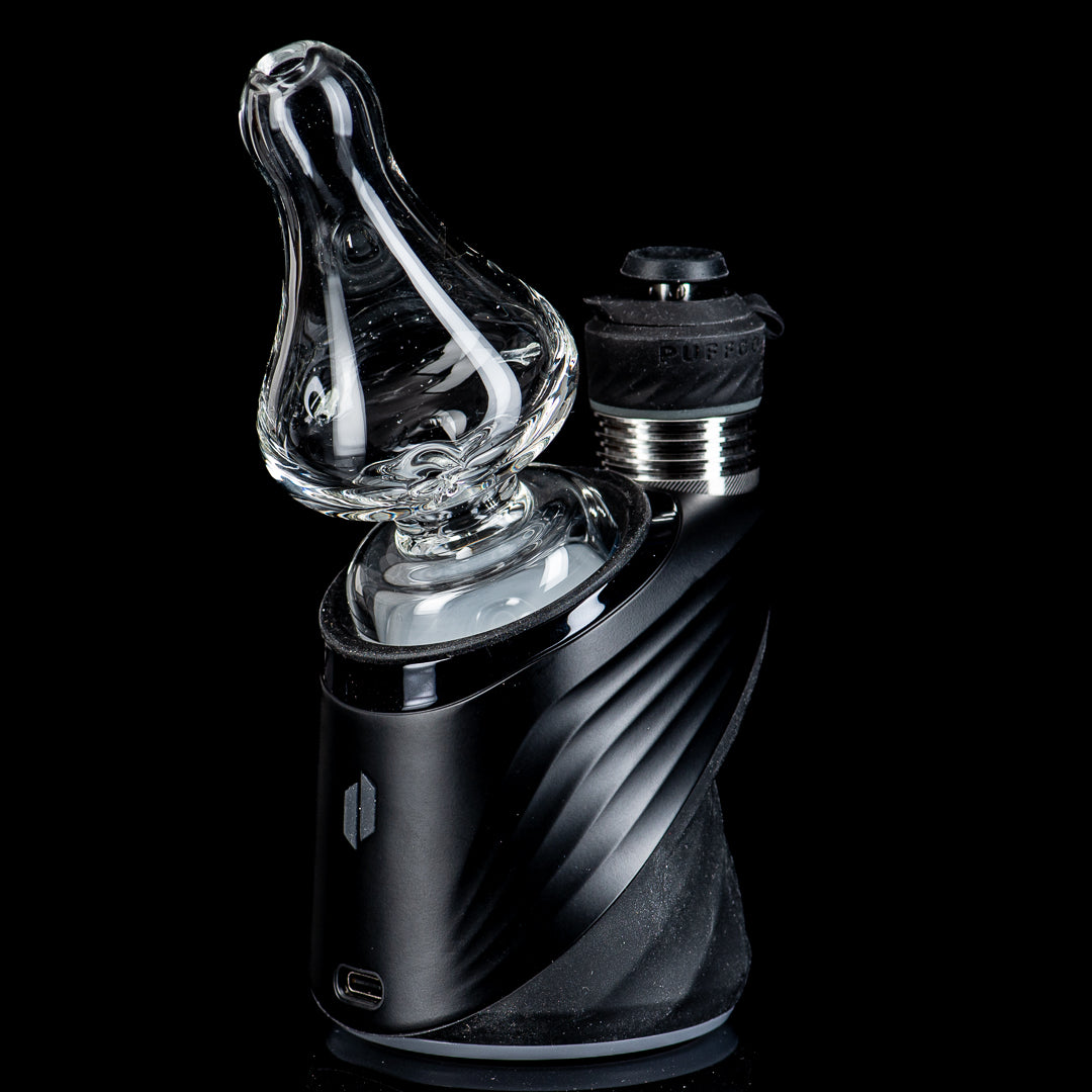 Black Label Classic Puffco Peak Dry Top by American Helix, glass Puffco accessory with a sleek black finish and intricate glasswork.