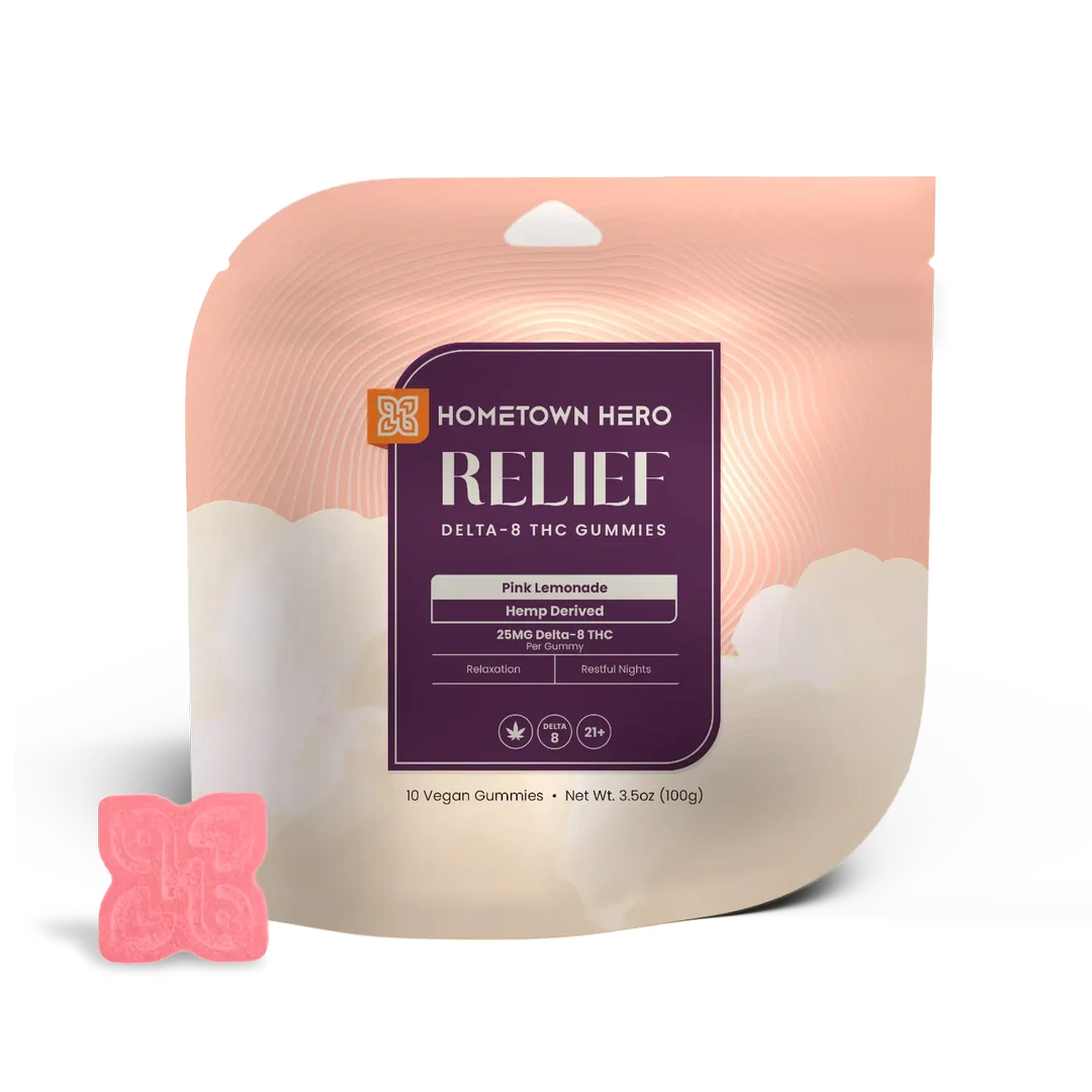 250mg Pink Lemonade Delta 8 Relief Gummies Hometown Hero - Smoke ATX